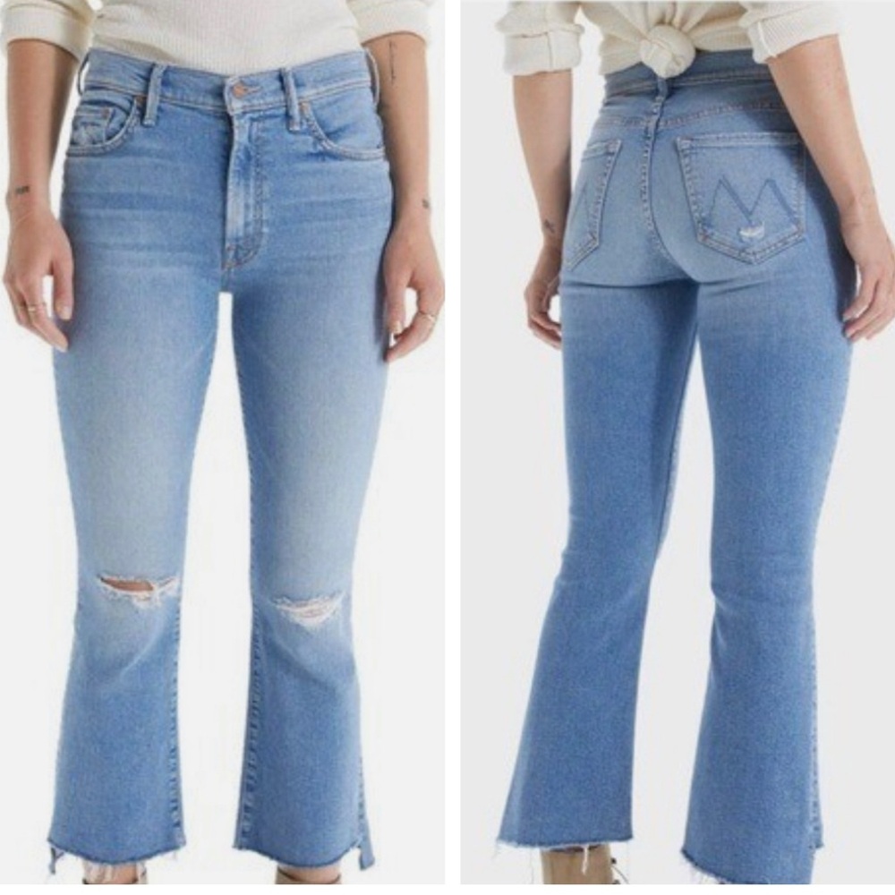 MOTHER The Insider Crop Step Fray Jeans Thrilling Shots Blue Denim Jeans Size 29